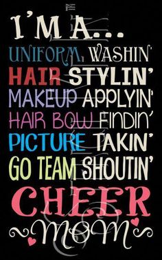 i'm a cheer mom poster with the words cheer mom in different colors and styles