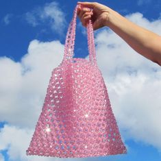 "Pretty in Pink Beaded Tote Bag 💕 Sparkle wherever you go with this dazzling tote.  DETAILS: ~Handmade in Honolulu, HI ~Plastic beads are made in the USA ~Length: 12\" ~Width: 3/4\" ~Height: 11\" ~Strap Drop: 9 1/2\"" Pink Beaded Tote Bag, Beaded Tote Bag, Small Black Purse, Tout Rose, Handmade Patch, Beaded Bag, Pink Tote, Star Bracelet, Daisy Chain