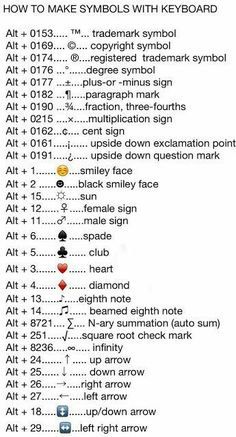 an image of a table with numbers and symbols for each type of keyboard or mouse