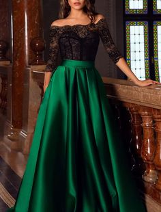 A-Line Evening Gown Vintage Dress Masquerade Engagement Floor Length 3/4 Length Sleeve Off Shoulder Satin with Appliques Fitted 3/4 Sleeve Prom Dresses, Fitted Evening Dress With 3/4 Sleeves For Prom, Green Long Sleeve Prom Gown, Fitted Gown With 3/4 Sleeve For Party, Formal Green Dress With 3/4 Sleeves, Green Satin Long Sleeve Evening Dress, Green 3/4 Sleeve Party Dress, Green 3/4 Sleeve Dress For Party, Dress Masquerade