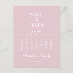 a pink save the date calendar card