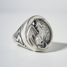 Moon Dragon Ring, Silver Ring, Handmade Gift, Dragon Ring, Handmade Jewelry, Men's Ring, Birthday Gift, Gift For Boyfriend, Wedding Gift The Moon Dragon Gothic ring is one of the most interesting examples in our collection. Dragon myths are found in Chinese and Japanese civilizations, Ancient Mesopotamia, Anatolian and Hellenic cultures, Scandinavian mythology, and even the oldest civilizations of South America. Rings with dragon figures, which are symbols of splendor, abundance, power and immor Handmade Adjustable Signet Ring For Anniversary, Adjustable Themed Silver Rings, Unique Rings With Engraving Option For Gift, Handmade Adjustable Signet Ring As Gift, Custom Handmade Signet Ring As Gift, Custom Handmade Signet Ring For Gift, Handmade Engraved Ring As A Gift, Handmade Engraved Ring For Gift, Handmade Engraved Gift Ring