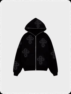 Rhinestone Cross Hoodie, Grunge Hoodie Design, Zip Ups Hoodie, Cool Zip Up Hoodie, Punk Sweatshirt, Cute Zip Up Hoodie, Sweatshirts Y2k, Cross Hoodie, Grunge Hoodie