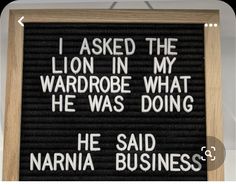 i asked the lion in my wardrobe what he was doing he said narnia business