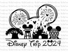 mickey mouse ears and castle with fireworks in the background, disney trip 2021 svt cut file