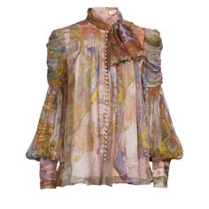 With fabric artwork based on work by Anita Inverarity, this silk blouse is a romantic look complete with tie neck, tulle inserted at the sleeve head, and a button fastening.Tie neckLong-sleeveButton closureFits true to size96% Silk, 4% Metallic Fibre; Lining: 100% ViscoseDry clean Anita Inverarity, Fashion Show Themes, Fabric Artwork, Button Fashion, Metallic Blouses, International Clothing, Romantic Look, Tie Neck, Shirt Sale