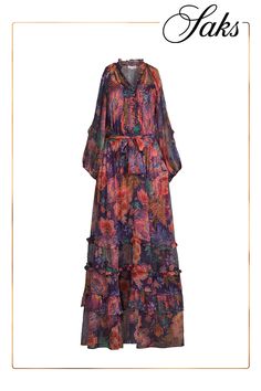 Crafted of floral-print silk, Johnny Was' Ashlee tiered maxi dress is styled with a V-neck, cut-out shoulders, and a self-tie belt. V-neck Cut-out shoulders Long sleeves, elasticized cuffs Self-tie belt Button-front closure 100% silk Dry clean Imported SIZE  FIT About: 55 from shoulder to hem Model measurements: 5'10 tall Model is wearing a US size 4 ABOUT THE BRAND Tiered Maxi Dress, Tall Model, Johnny Was, Tie Belt, Model Measurements, Silk Printing, Cut Out, Floral Print, Floral Prints