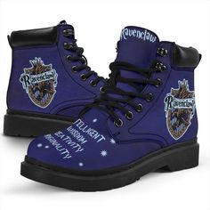 Harry Potter Ravenclaw All Season Boots | Casual Shoes | Vegan Leather Custom Boot Shoes TB111 - Fandom Gift Raven Claw Aesthetic Outfits, Timbs Boots, Ravenclaw Girl, Ravenclaw Outfit, Harry Potter Shoes, Harry Potter Clothes, Harry Potter Items, Ravenclaw House, Harry Potter Ravenclaw