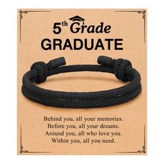 a black rope bracelet with the words 5 th grade graduate written on it and an image of