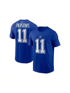 Micah Parsons is consistently one of the most dominant players on the gridiron. This Player Name and Number T-shirt from Nike is a strong tribute to your favorite player's career with the Dallas Cowboys. Designed as a simple alternative to the on-field jerseys, this player tee features bold graphics on the front and back so you can proudly support your Dallas Cowboys. 
Crew neck 
Short sleeve 
Officially licensed 
Screen print graphics 
Sports Fan Shop by LIDS 
This item purchased online must be Football Season Team Logo Jersey Tops, Football Season Jersey Tops With Team Logo, Football Season Fan Apparel Jersey Tops, College Football Season Jersey T-shirt, Football Season Fan Event Tops With Letter Print, Varsity Jersey T-shirt For Football Season, Team-colored Tops For Football Season Fan Events, Varsity T-shirt For Football Season Sports Events, Sporty T-shirt For Football Season Fan Events