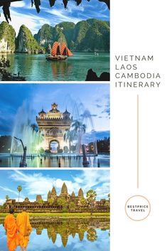 the cover of vietnam's laos and cambodia itinerary, with images of buildings