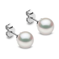 Lustrous white Akoya cultured pearls shimmer elegantly in these timeless women's stud earrings. 18K White Gold Akoya cultured pearls Secures in place with friction backs. From the Yoko London collection Classic Round Akoya Pearl Earrings, Formal White High Luster Pearl Earrings, Classic White Pearl Earrings For Formal Occasions, Classic White Akoya Pearl Earrings, Refined White Gold Round Pearl Earrings, Refined Round Pearl Earrings As Gift, Refined Round Pearl Earrings For Gift, Refined White Pearl Earrings As A Gift, Formal Akoya Pearl Earrings With High Luster