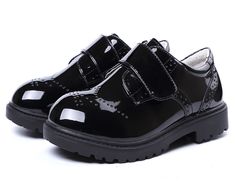 PRICES MAY VARY. 【Comfortable Oxford Shoes for Kids】: Finished with smooth patent leather vamp, these boy's dress shoes easy to clean. Lightweight outsole will keep him comfortable all day long, the full sponge heel cup helps support your kid's feet �【Classic Dress Shoes for Kids】: Hook and loop closure for a convenient and comfort fit. His sophisticated attire will look perfectly polished with these classic dress oxfords. these oxford shoes works perfectly with both formal and casual wear and pa Kids Flats, Black Oxfords, Shoes For Kids, Oxford Dress Shoes, Girls Uniforms, Classic Kids, Pig Skin, Classic Dress, Big Kid