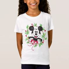 Vintage Mickey Mouse | Christmas Wreath T-Shirt - classic gifts gift ideas diy custom unique Christmas Cookie Party, Cheer Tshirts, Mickey Mouse Christmas, All American Girl, Cookie Party, Christmas Kids, Unique Diy Gifts, Vintage Mickey Mouse, Vintage Mickey