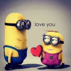 two minion characters holding hands with the caption love you