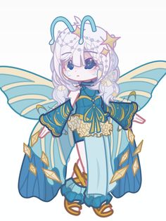 an anime character with wings and blue dress