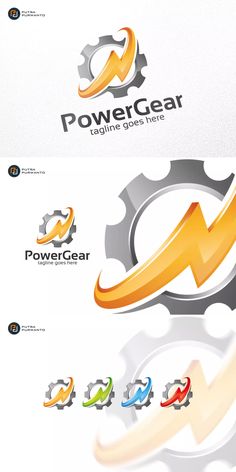 the logo for power gear is made up of different colors and shapes, including an arrow