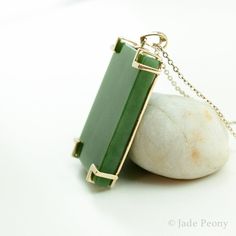 Rectangular Pendant Necklace, Jade Stone Necklace, Elegant Rectangular Jade Necklace, Rectangular Jade Gemstone Necklaces, Rectangular Jade Gemstone Necklace, Formal Rectangular Jade Jewelry, Green Rectangular Necklace For Formal Occasions, Formal Green Rectangular Necklace, Rectangular Green Jade Jewelry