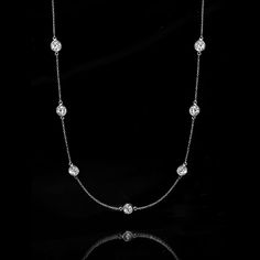 Ross-Simons - 5.00ct t. w. Lab Grown Diamond Station Necklace in 14kt White Gold. 18". Indulge in big-deal sparkle at a significant value! Our 5.00 ct. t. w. round brilliant-cut lab-grown diamond station necklace is a classic style with modern appeal. Crafted in polished 14kt white gold on a cable chain with a 2" extender. Lab-grown diamonds are identical to mined diamonds according to their optical, physical and chemical properties. All Ross-Simons lab-grown diamond jewelry in 14kt gold and pla Formal Sterling Silver Necklace With Brilliant Cut, Sterling Silver Brilliant Cut Necklace For Formal Occasions, Classic Formal Necklaces With Single Cut Diamonds, Dazzling Round Necklace For Formal Occasions, Classic Platinum Solitaire Necklace With 17 Jewels, Classic Solitaire Necklace With 17 Jewels In Platinum, Formal Round Necklace With Diamond Accents, Formal Round Necklaces With Diamond Accents, Classic Platinum Necklace With Bezel Setting