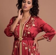 Caftan , Moroccan Fancy Red Embroidered Kaftan 2 Pieces , Red Dubai Gown Abaya , Wedding Dress Abaya Wedding Dress, Abaya Wedding, Caftan Moroccan, Embroidered Kaftan, Etsy Wedding Dress, Dress Clothes For Women, Morocco, Wrap Dress, Dubai