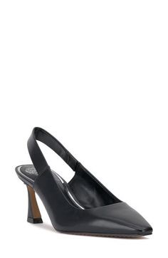 A slim square toe fronts a leather pump outfitted with an elasticized slingback strap and walkable heel. 2 1/4" heel Elasticized slingback strap Leather upper/synthetic lining/rubber sole Imported Synthetic Slingback Heels With Heel Strap, Evening Synthetic Slingback Pumps, Evening Slingback Pumps With Square Toe And Reinforced Heel, Evening Slingback Pumps With Reinforced Heel And Square Toe, Synthetic Slingback Pumps With Padded Heel, Synthetic Slingback Pumps With Sculpted Heel And Ankle Strap, Workwear Slingback Sandals With Padded Heel, Sleek Slingback Pumps With Ankle Strap And Reinforced Heel, Formal Ankle Strap Slingback Pumps In Synthetic