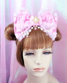 Lolita Head Bow-pink Bow-oversized Bow-hime - Etsy Gyaru Accessories, Kogal Gyaru, Girl Adventure, Agejo Gyaru, Princess Closet, Hime Gyaru, Oc Stuff, Polymer Clay Jewelry Tutorials, Metal Headbands