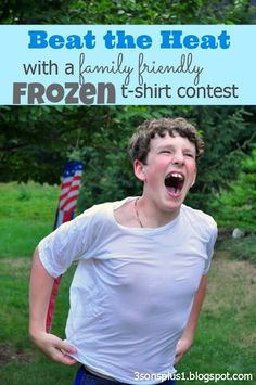 a boy with his mouth open and the words beat the heat with a family friendly frozen t - shirt contest