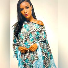 Gorgeous Soft Lightweight Poncho In A Beautiful Zigzag Print In Multi Colors With Blue Being The Most Dominant Hand Washable 100% Poly One Size Cape Sweater Ponchos, Light Fringe, Summer Poncho, Cowl Poncho, Womens Poncho, Black Shawl, Poncho Wrap, Zig Zag Print, Woven Sweater