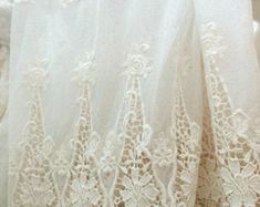 Ivory cream Lace fabric Embroidered tulle lace fabric mesh | Etsy Bohemian Scalloped Lace In Cream, Bohemian Cream Scalloped Lace, Cream Bohemian Scalloped Lace, Embroidered Water, Lace And Linen, Making Lace, Cotton Lace Fabric, Bohemian Fabric, Lace Clothing