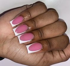 Pink Base White French Tip, French Tips With Pink Base, Pink White French Tip Nails, Pink And White Short Nails, Pink And White French Tip, Valentines Nails French, Nail Inspo Hello Kitty, Duck Nails Short, Pink Cheetah Nails