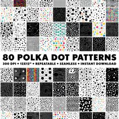 80 polka dot patterns in black and white