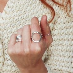 This open-circle ring is made of 2 mm solid 950 silver wire. 🌼 Nickel-free. Its delicate hammering gives it an intense sparkle. It is a simple and trendy design, perfect to wear every day. Shiny finish. This ring is made TO MEASURE and on-demand. Make sure you choose the right size; this is a custom order and cannot be exchanged later. 👉 Look at the size conversion chart in one of the pictures. ✔️ The circle is 2 cm in diameter and 1.4 mm thick. ✔️ The ring's band is 2.2 mm wide and 1.4 mm thi Stackable Sterling Silver Dome Ring, Sterling Silver Stackable Dome Ring, Sterling Silver Open Dome Ring For Everyday, Sterling Silver Open Dome Ring, Sterling Silver Open Band Midi Rings, Sterling Silver Engraved Open Ring, White Gold Open Ring For Everyday, Minimalist Nickel-free Engraved Ring, Minimalist Engraved Sterling Silver Ring