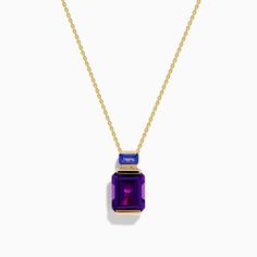 14K Yellow Gold Amethyst and Tanzanite Pendant Tanzanite Pendant, Effy Jewelry, Yellow Stone, Jewelry Stand, Gold Yellow, Gold Metal, Amethyst, Jewelry Design, Yellow Gold