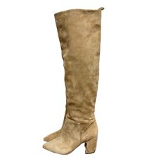 Sam Edelman Hutton Over-The-Knee Boot Suede Tan Leather Pull On Heeled. Suede high heel knee high boots. block-heel boot with a slightly pointed toe, almond shaped toe. Pull on style boot. Note that boots are photographed with a boot holder on the inside, there is some slouchy ness to these boots. Classic neutral heeled boots to pair with denim or tights! Color is a neutral tan beige oatmeal. See photos for light signs of wear, a few light spots. Leather Upper Women's size 8 MSRP $224 Fall Wide Calf Pointed Toe Knee-high Boots, Fall Pointed Toe Knee-high Boots, Tall Knee-high Boots For Fall, Knee-high Boots With Pointed Toe For Fall, Tall Block Heel Boots For Fall, Fall Season High Heel Knee-high Boots With Medium Width, Fall Knee-high Heeled Boots, Spring Over-the-knee Boots, Fall Suede Knee-high Boots With High Heel