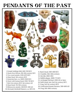 an advertisement for the pendants of the past, with pictures of different types and shapes