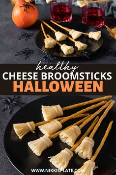 Healthy Cheese Broomsticks for Halloween;  simple kid friendly snack for Halloween using string cheese and pretzels. Cheese Stick Broomsticks, Halloween Pretzel Broomsticks, Cheese Pretzel Broomsticks, Halloween Cheese Broomsticks, Pretzel And Cheese Broomsticks, String Cheese Broomsticks, Halloween String Cheese Ideas, Cheese And Pretzel Broomsticks