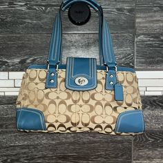 Coach Purse Measures 9 X 13 Comes From A Non Smoking Home Every Purchase Comes W/Free Gift Thank You! Blue Purse, Coach Purse, Coach Purses, Coach Bags, Free Gift, Free Gifts, Satchel, Color Blue, Bag Lady