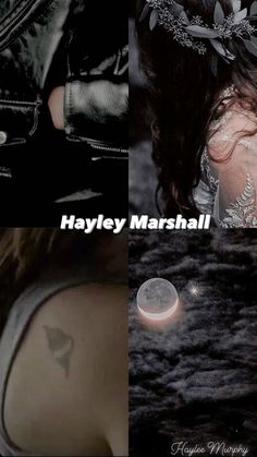 two pictures with the words hayley marshall on them and an image of a woman's back