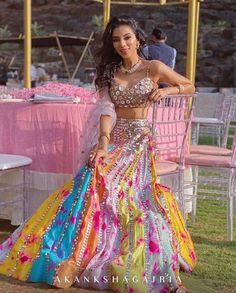 Multi Color Wedding, Colorful Lehenga, Sangeet Ceremony, Multicolor Wedding, Heavy Lehenga, Wedding Lehenga Choli, Lehenga Choli Designs