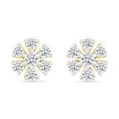 Let your whimsical side shine with these diamond flower stud earrings. 10K gold Each flower-shaped design features a 1/20 ct. round center diamond and smaller diamond "petals" 1/3 ct. t.w. of diamonds Friction backs Flower Shaped Diamond Earrings With Single Cut Diamonds, Flower-shaped Diamond Earrings With Single Cut Diamonds, Fine Jewelry Diamond Earrings In Flower Shape, Flower Shaped Diamond Earrings With Diamond Cut, White Diamond Flower-shaped Earrings For Anniversary, Diamond White Flower-shaped Diamond Earrings, Fine Jewelry Diamond White Flower-shaped Diamond Earrings, Fine Jewelry Diamond Cluster Earrings In Flower Shape, Fine Jewelry Diamond Cluster Earrings Flower Shape