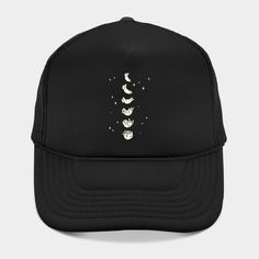 Cat Moon Phase -- Choose from our vast selection of Trucker hats to match with your favorite design to make the perfect custom graphic Hat. Customize your color! For men and women. Adjustable Black Hat With Cat Design, Trendy Adjustable Cat Design Hat, Trendy Adjustable Hat With Cat Design, Moon Cycle, Cat Moon, Moon Cycles, Animal Design, Trucker Hats, Cute Cat