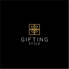 a black and gold logo with the words gifting style written in white on it