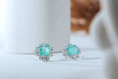 Turquoise and Celeste gemstones, 925 Sterling Silver, Zirconium Stones Formal Turquoise Earrings With Gemstone Accents, Turquoise Earrings With Gemstone Accents For Formal Events, Elegant Turquoise Earrings With Gemstone Accents, Elegant Green Aquamarine Jewelry, Blue Emerald Gemstone Earrings, Turquoise Aquamarine Fine Jewelry, Turquoise Sterling Silver Fine Jewelry Earrings, Turquoise Sterling Silver Earrings Fine Jewelry, Turquoise Sterling Silver Earrings - Fine Jewelry