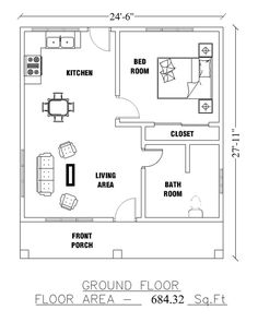 the floor plan for a bedroom and living room in a house with an attached bathroom