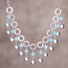 Amazonite and Sterling Silver Waterfall Necklace from Peru - Queen Beads | NOVICA Jewelry Rings Unique, Waterfall Necklace, Beaded Necklace Designs, Jewelry Patterns, Jewelry Making Beads, Necklace Designs, Metal Jewelry, Wire Jewelry, Handmade Necklaces