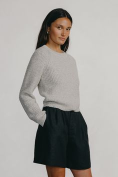 The comfiest pullover, inspired by the fit and ease of a favorite shrunken vintage sweatshirt. Woven in a super soft blend of Alpaca and sustainably grown Organic Pima Cotton in a waffle knit with a slight stretch. Raglan stitch shoulder seaming, ribbed cuffs, neckline and hem. Knit Pullover, Vintage Sweatshirt, Waffle Knit, Pima Cotton, Knitted Pullover, Heathers, Alpaca, Heather Grey, Boutique