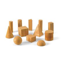 several wooden shapes and sizes on a white background