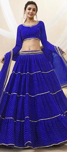 Blue color Lehenga in Georgette fabric with Lace, Lehariya, Printed work Blue Sharara With Pallu For Diwali, Blue Semi-stitched Bandhani Print Sharara, Blue Semi-stitched Bandhani Sharara, Semi-stitched Blue Bandhani Sharara, Blue Bandhani Print Sharara For Navratri, Blue Sharara With Unstitched Blouse For Festivals, Festive Blue Bandhani Print Sharara, Semi-stitched Blue Sharara With Self Design, Blue Self Design Sets For Navratri