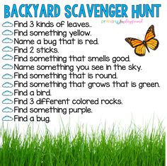 the backyard scavenger hunt is an easy way to get kids excited about it