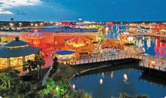 an aerial view of the boardwalk at night